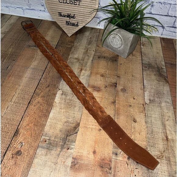 Harold’s Brown Leather double Braided wide Belt Size M main image 8